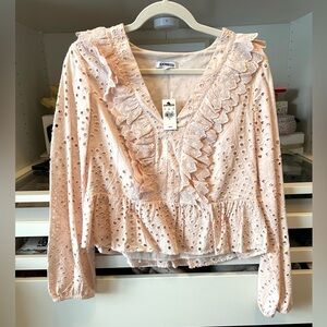 Express Women's Blush Pink Eyelet Ruffle Blouse Vneck BRAND NEW with tags